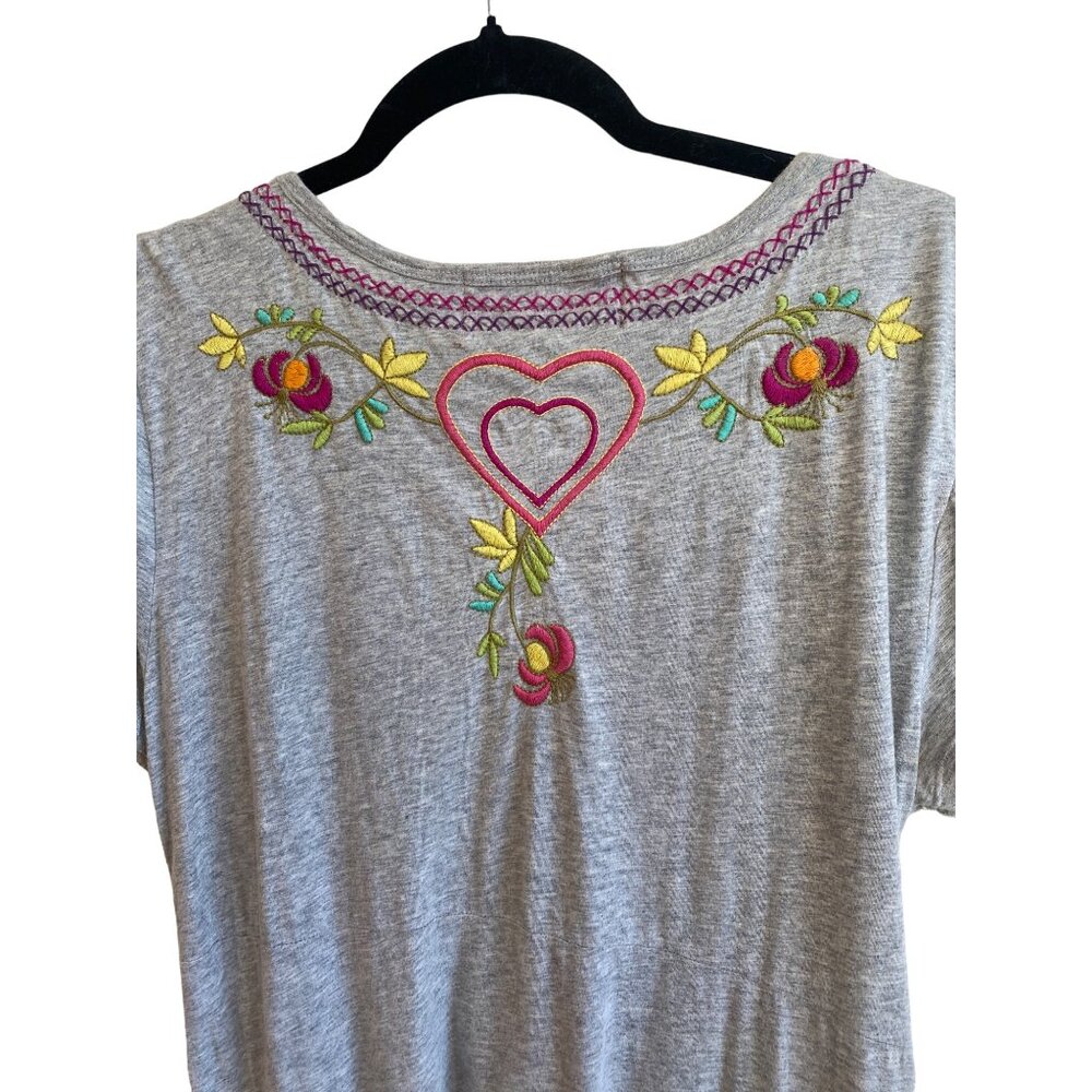 Johnny Was LA Gray Embroidered V-Neck Dress W's Medium Hearts Cotton - Picture 10 of 15